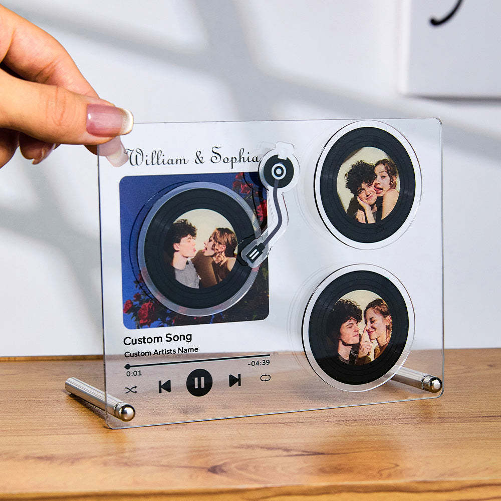 Personalized Rotatable Photo Vinyl Record Tap to Play NFC Music Record Plaque Gift for Lover - auphotoblanket