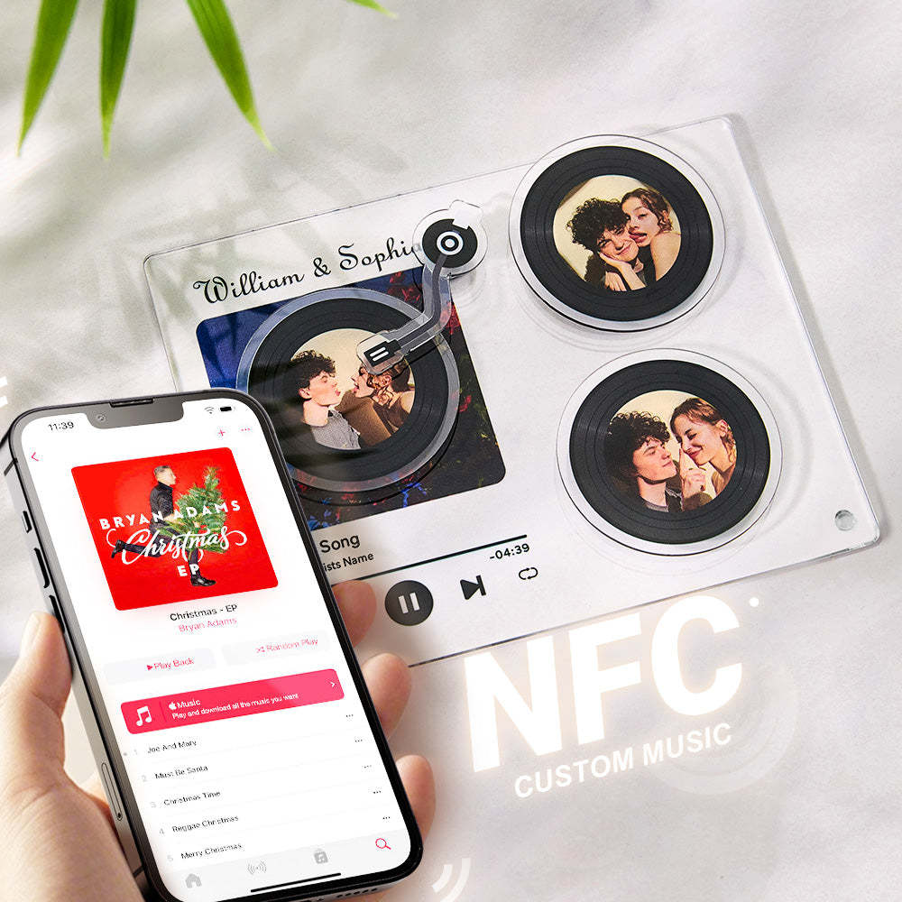Personalized Rotatable Photo Vinyl Record Tap to Play NFC Music Record Plaque Gift for Lover - auphotoblanket