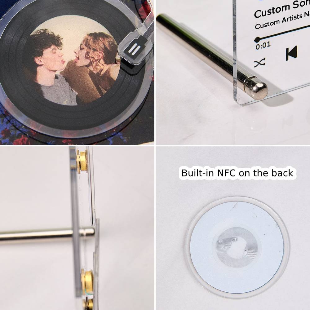 Personalized Rotatable Photo Vinyl Record Tap to Play NFC Music Record Plaque Gift for Lover - auphotoblanket