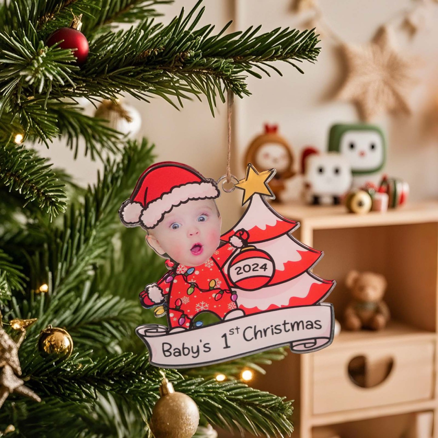 Personalized Photo Christmas Ornaments Baby's First Christmas Acrylic 2D Custom Baby Face Christmas Tree Ornaments Xmas Decoration Hanging Pendant Gifts - auphotoblanket