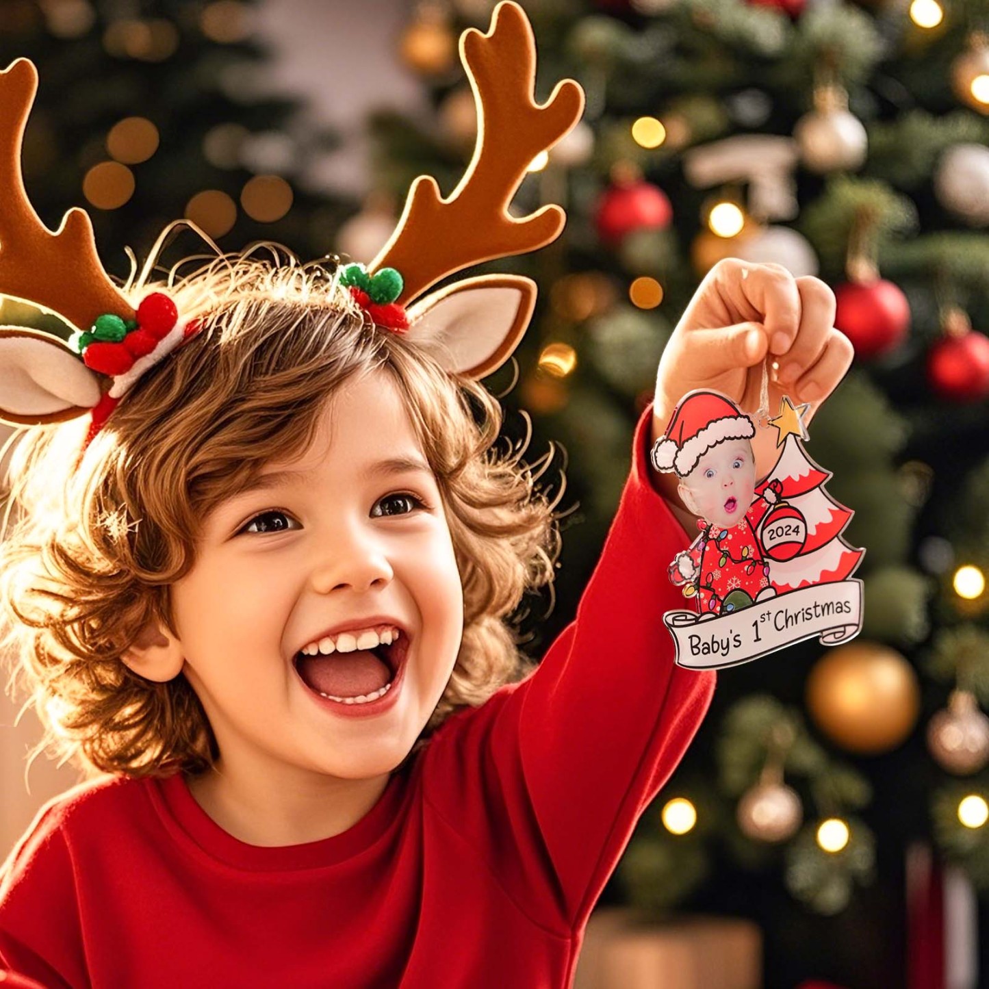 Personalized Photo Christmas Ornaments Baby's First Christmas Acrylic 2D Custom Baby Face Christmas Tree Ornaments Xmas Decoration Hanging Pendant Gifts - auphotoblanket