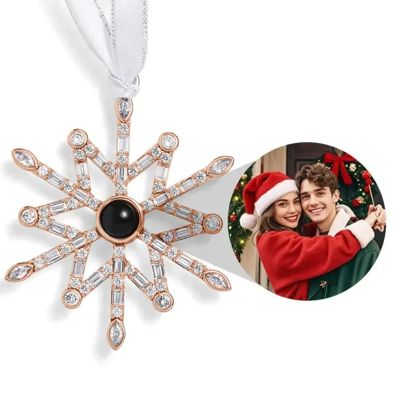 Personalized Pink Snowflake Photo Ornament Custom Projection Ornaments Christmas Gifts - auphotoblanket