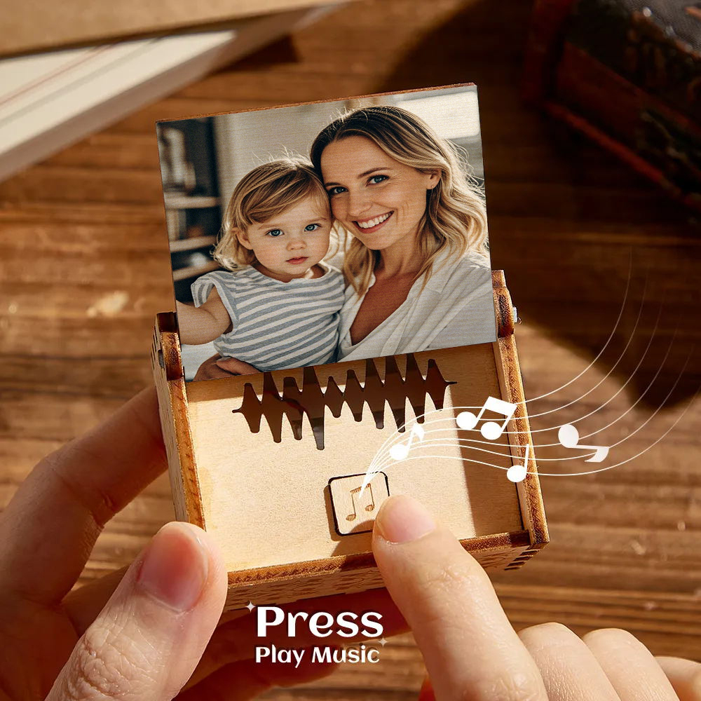 Custom Digital Music Box Any song Tune or Voice Personalized  Wooden Photo Music Box with Text Anniversary Gifts - auphotoblanket
