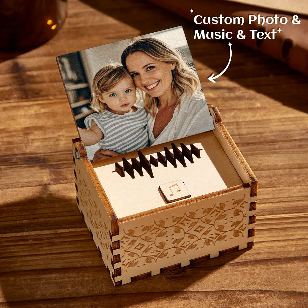 Custom Digital Music Box Any song Tune or Voice Personalized  Wooden Photo Music Box with Text Anniversary Gifts - auphotoblanket