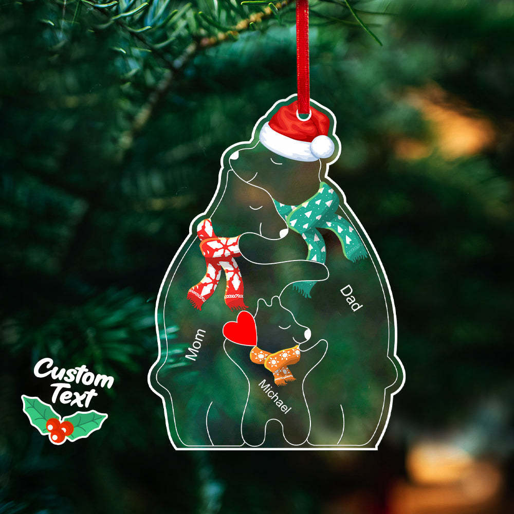 Personalized Names Christmas Bear Family Acrylic Ornament Custom Christmas Keepsake Ornament Christmas Gift Decor - auphotoblanket