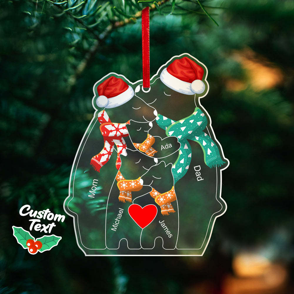 Personalized Names Christmas Bear Family Acrylic Ornament Custom Christmas Keepsake Ornament Christmas Gift Decor - auphotoblanket