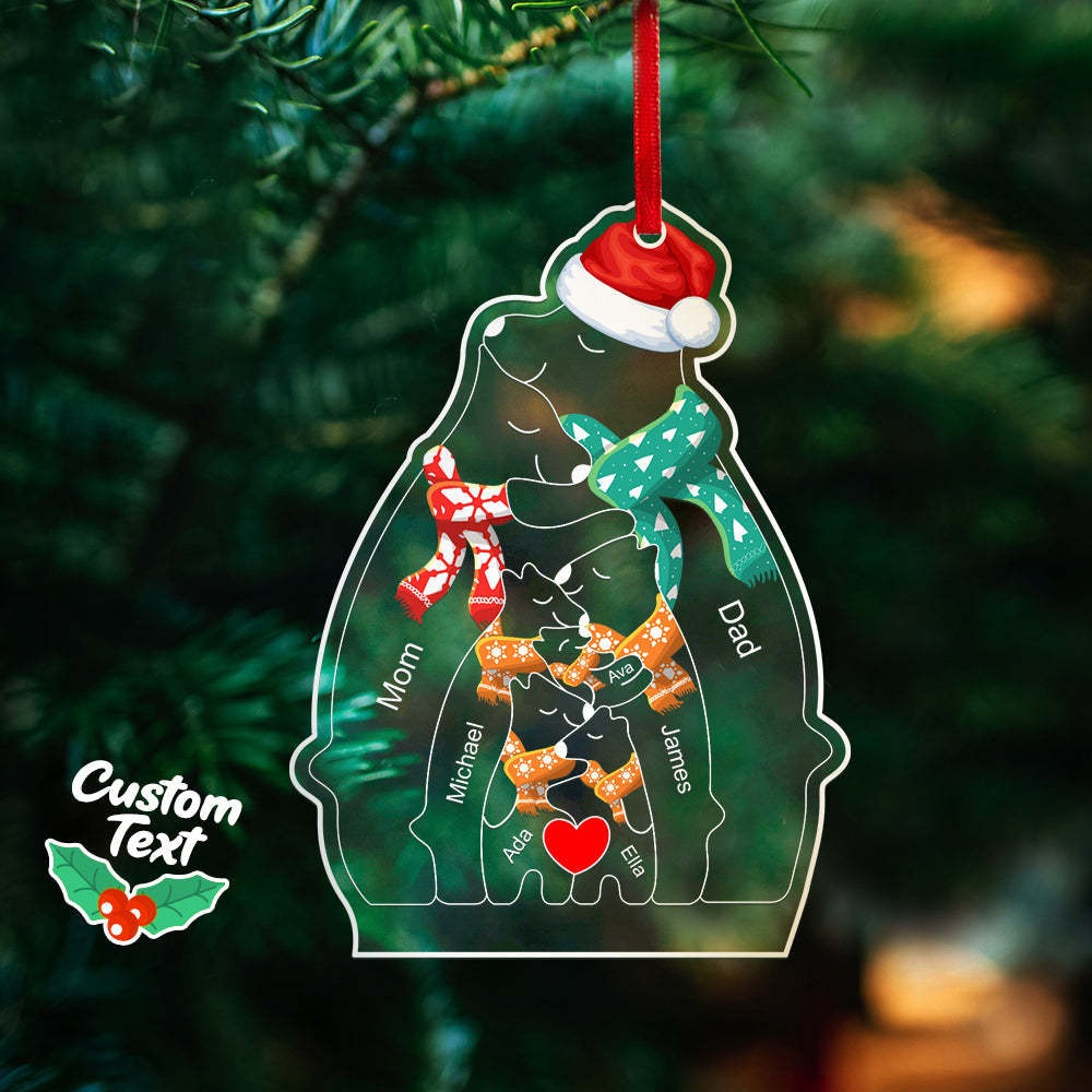 Personalized Names Christmas Bear Family Acrylic Ornament Custom Christmas Keepsake Ornament Christmas Gift Decor - auphotoblanket