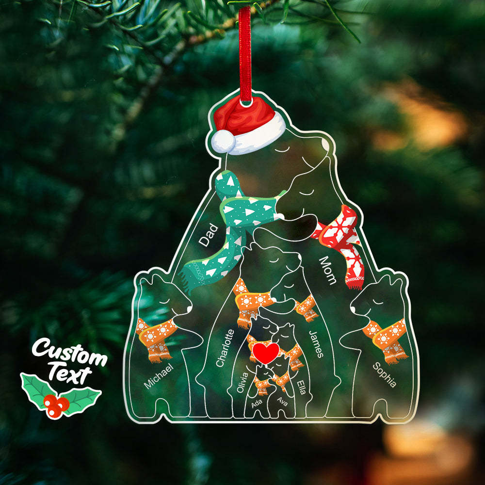 Personalized Names Christmas Bear Family Acrylic Ornament Custom Christmas Keepsake Ornament Christmas Gift Decor - auphotoblanket
