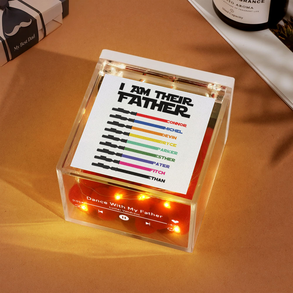 Personalized Light Saber Mini Vinyl Record Player I Am Their Father Acrylic Custom Automatic Music Player Gift for Dad On Father's Day - auphotoblanket