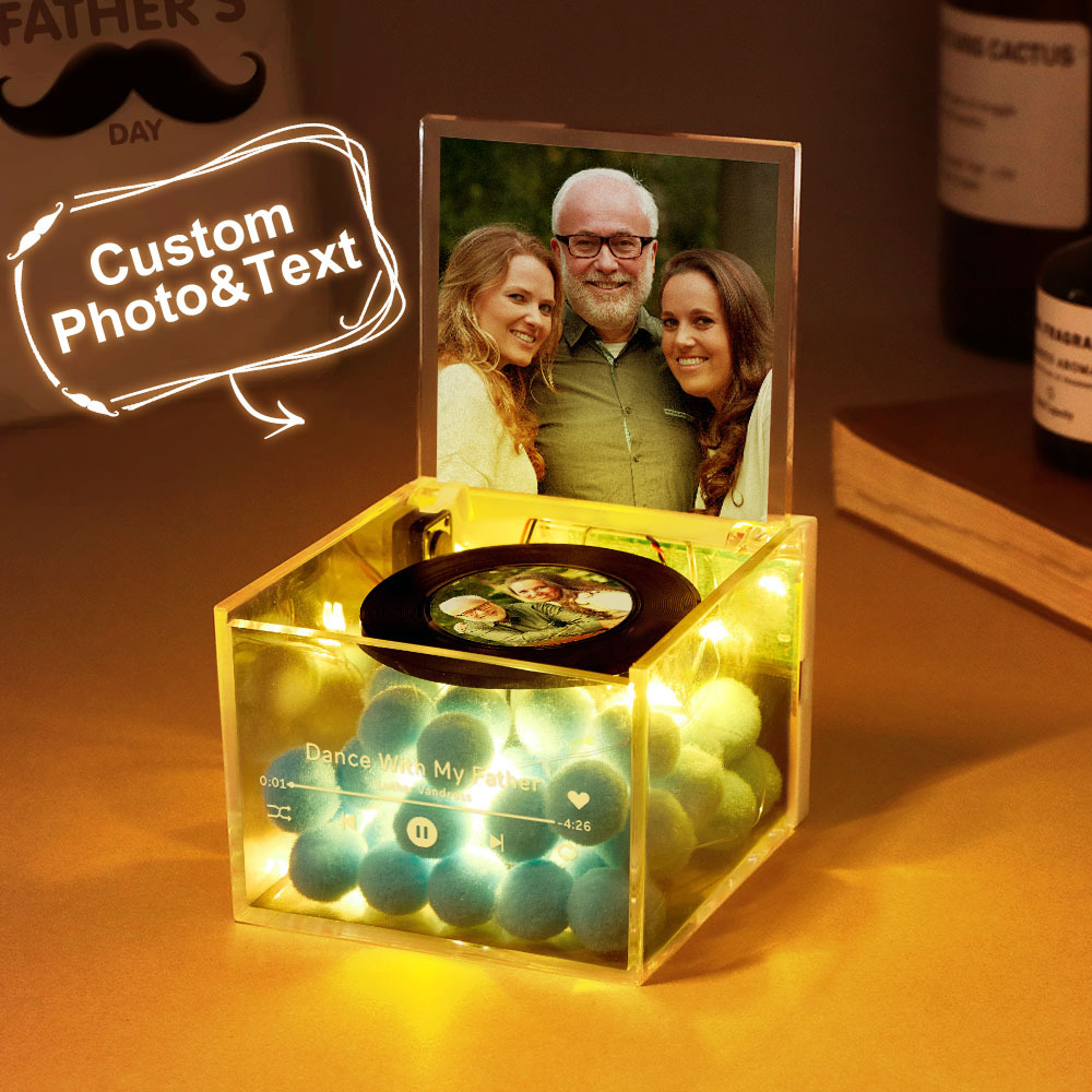 Custom Mini Vinyl Record Player Vintage Dad Face with Thug Style Sunglasses Automatic Music Player Best Dad Style For Father's Day - auphotoblanket