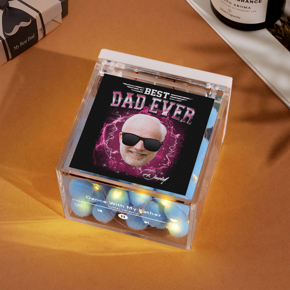 Custom Mini Vinyl Record Player Vintage Dad Face with Thug Style Sunglasses Automatic Music Player Best Dad Style For Father's Day - auphotoblanket