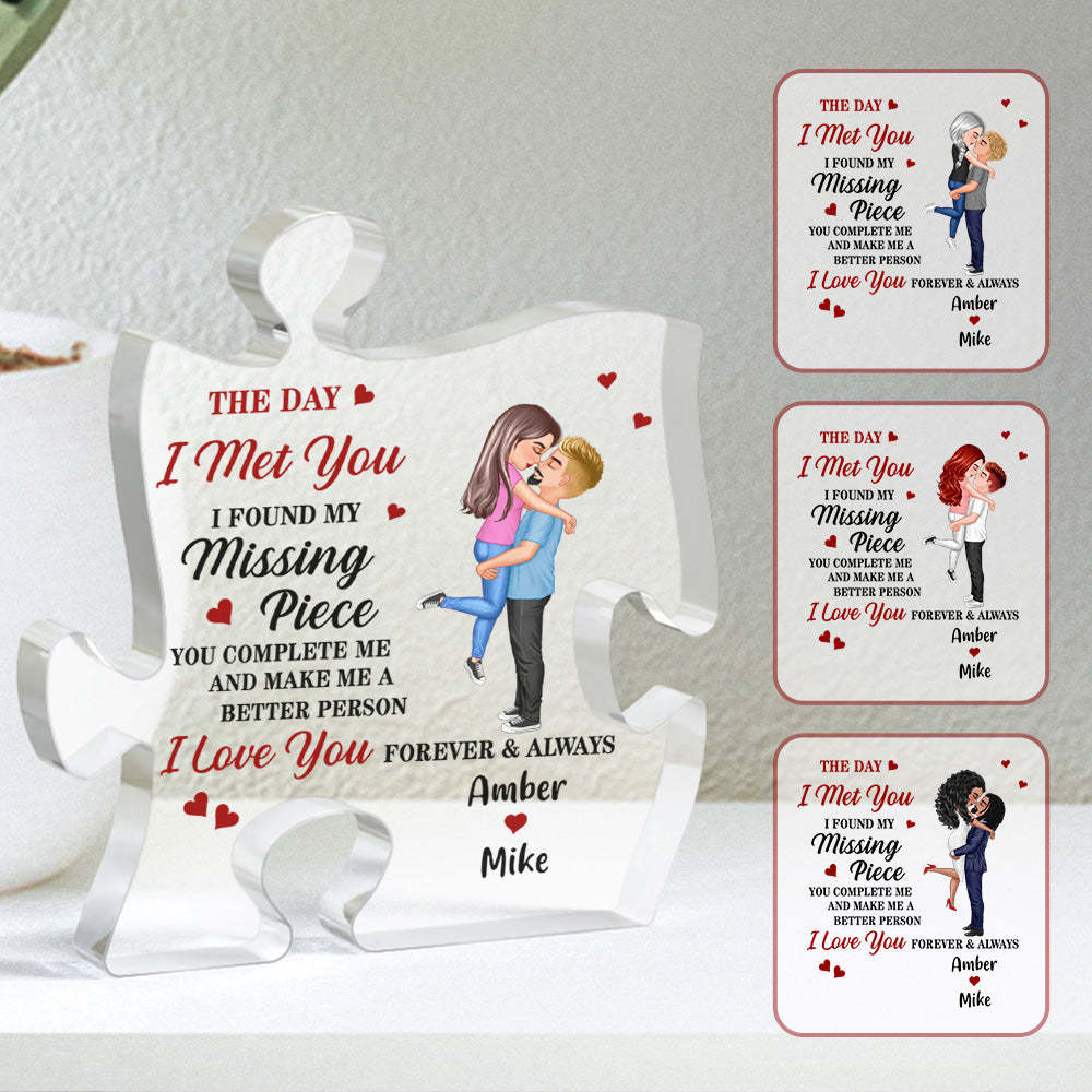 Personalized Couple Puzzle Plaque I Found My Missing Piece Cartoon Frame Gifts for Lover - auphotoblanket