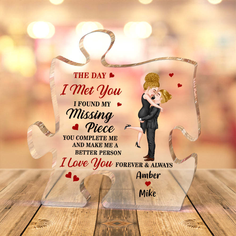 Personalized Couple Puzzle Plaque I Found My Missing Piece Cartoon Frame Gifts for Lover - auphotoblanket