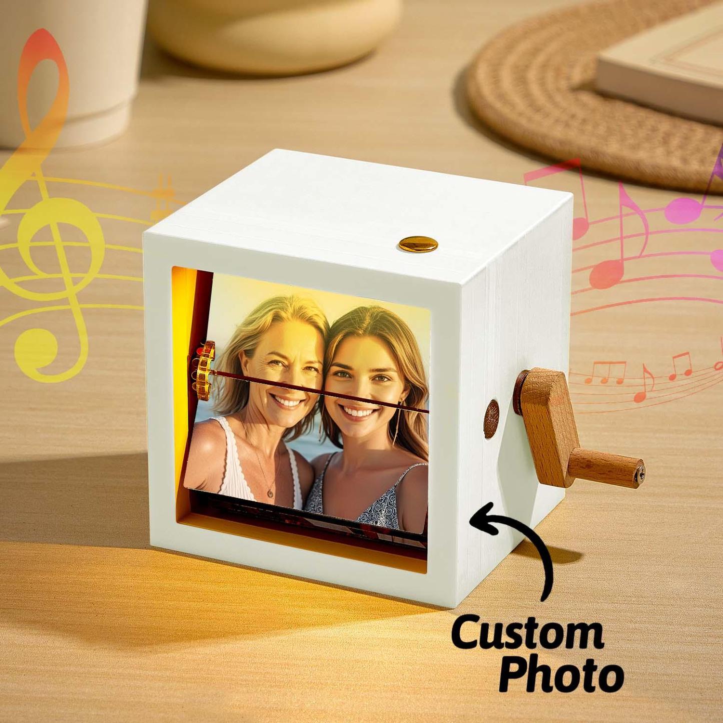 Custom Photo Flipbook Frame Animation Machine Mechanical Hand-cranked Flipbook Box Photo Album with Light Black Walnut Anniversary Gifts - auphotoblanket