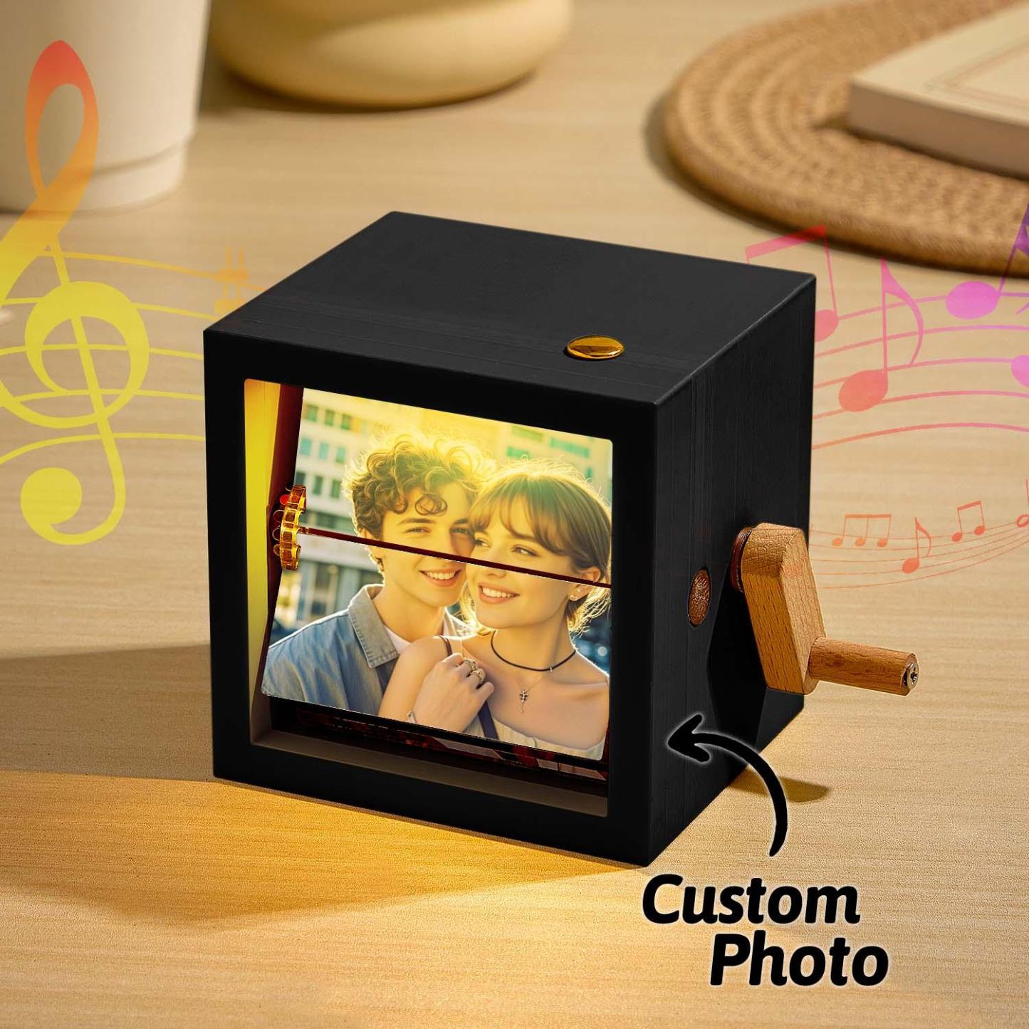 Custom Photo Flipbook Frame Animation Machine Mechanical Hand-cranked Flipbook Box Photo Album with Light Black Walnut Anniversary Gifts - auphotoblanket