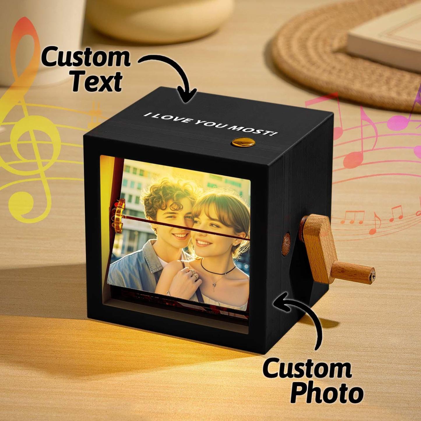 Custom Photo Flipbook Frame Animation Machine Mechanical Hand-cranked Flipbook Box Photo Album with Light Black Walnut Anniversary Gifts - auphotoblanket