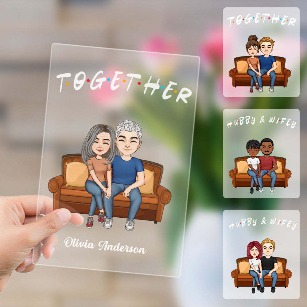 Custom Couple Personalized Hairstyle Clothes and Name Cartoon Plaque Lamp Gifts for Him - auphotoblanket