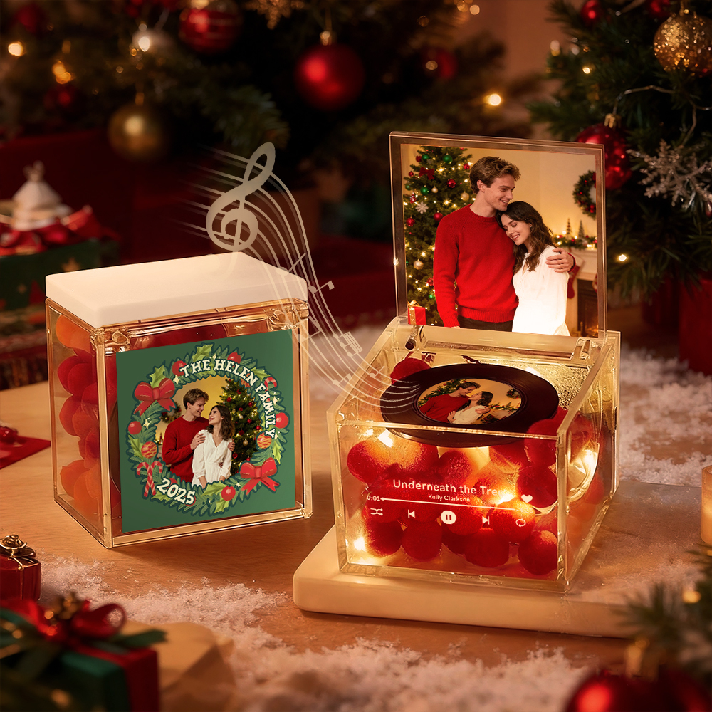 Premium Mini Music Record Auto-Music Player Custom Photo with Light Personalized Music Acrylic Box - auphotoblanket