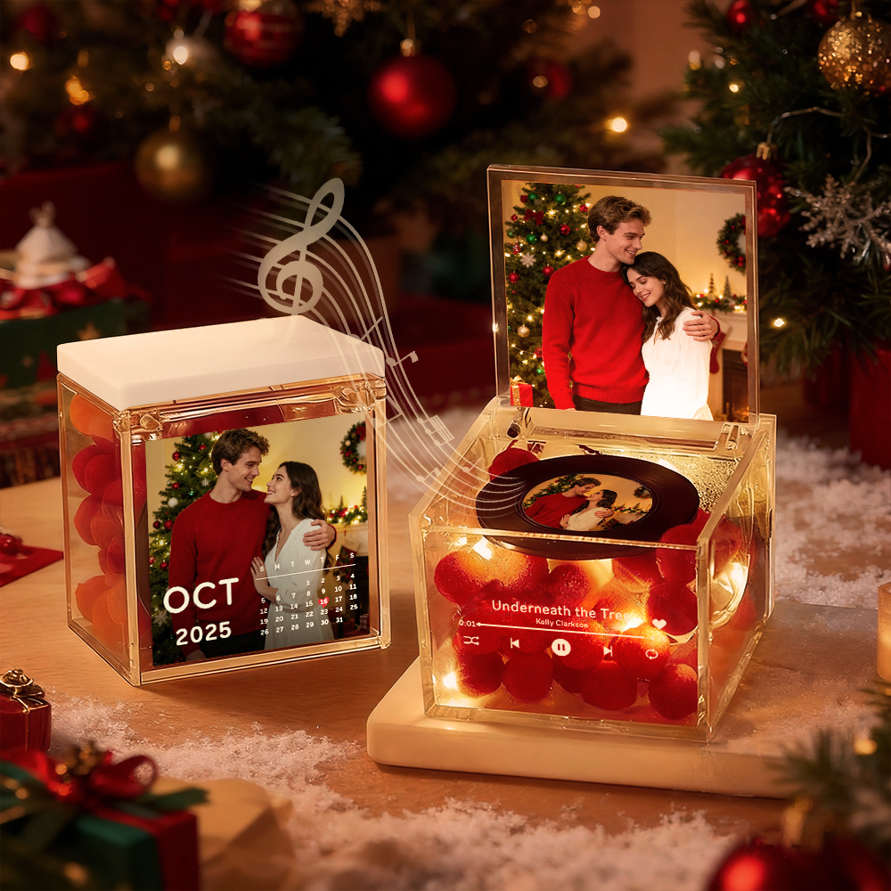 Premium Mini Music Record Auto-Music Player Custom Photo with Light Personalized Music Acrylic Box - auphotoblanket
