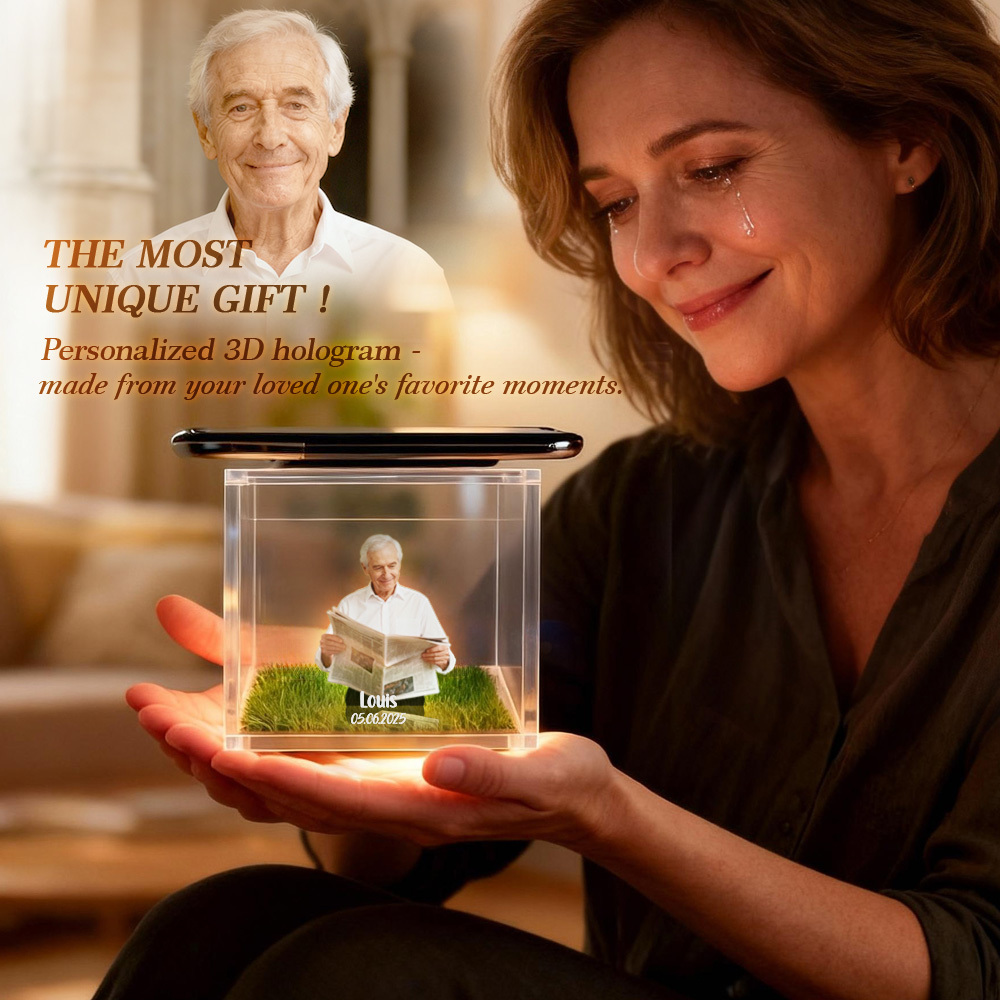 3D Holographic House Custom Photo Memorial Display Crystal-Clear Holographic Image - auphotoblanket