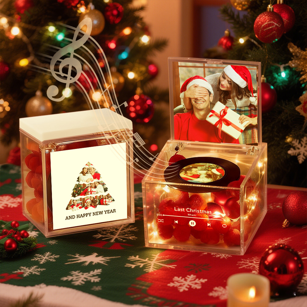Premium Mini Music Record Auto-Music Player Custom Photo with Light Personalized Music Acrylic Box - auphotoblanket