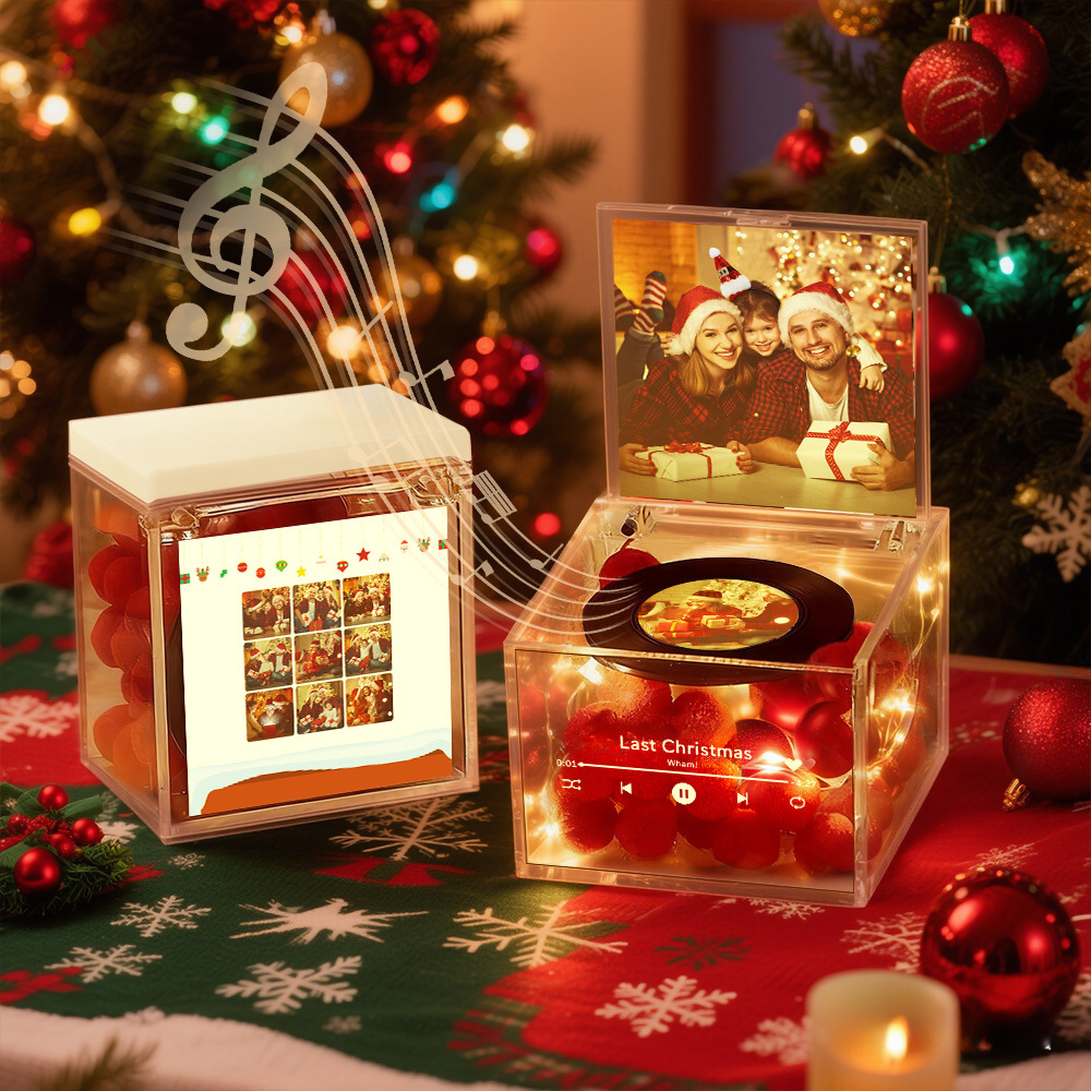 Premium Mini Music Record Auto-Music Player Custom Photo with Light Personalized Music Acrylic Box - auphotoblanket