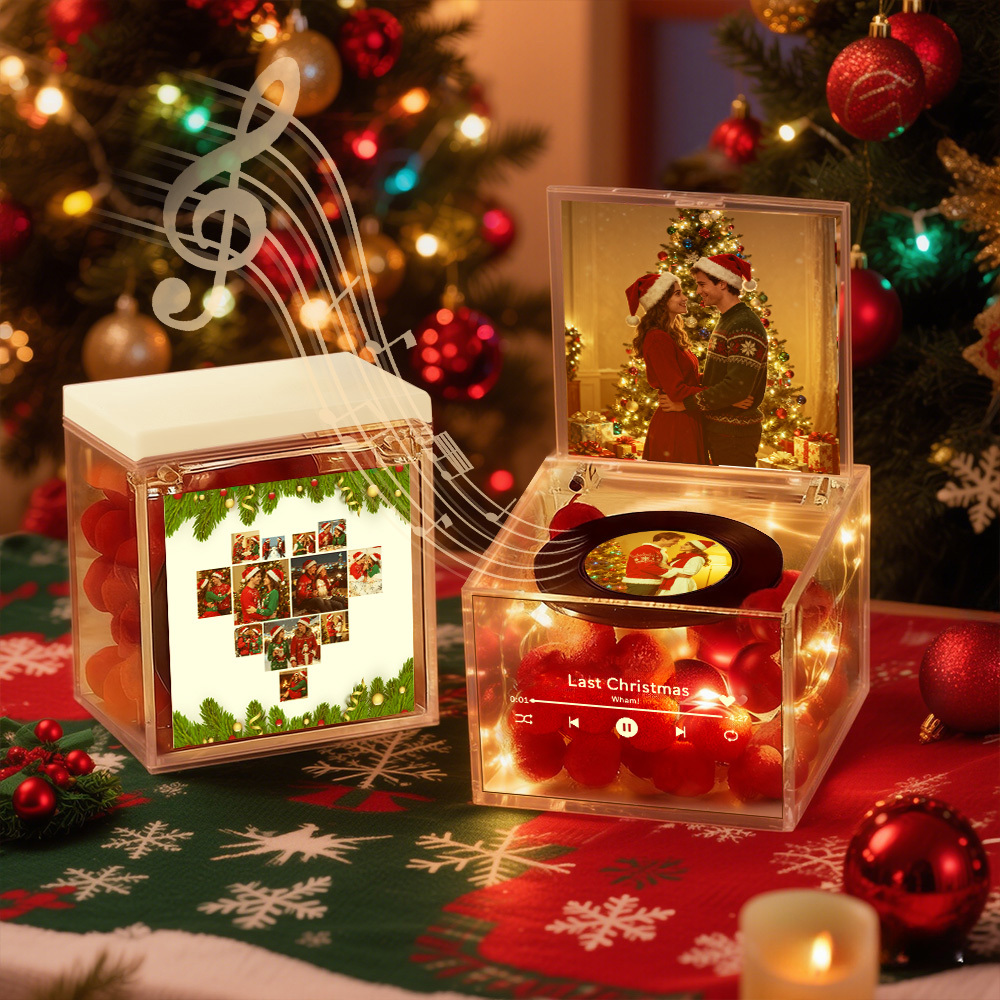 Premium Mini Music Record Auto-Music Player Custom Photo with Light Personalized Music Acrylic Box - auphotoblanket