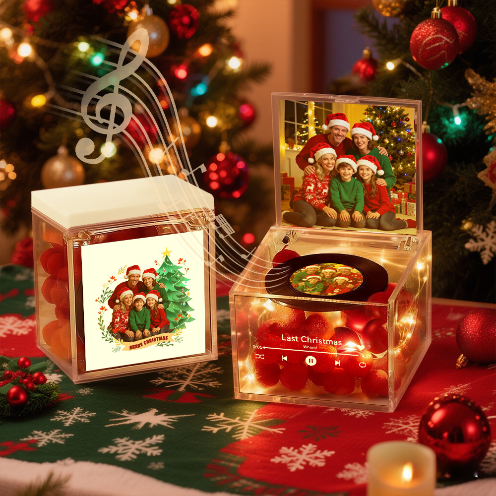 Premium Mini Music Record Auto-Music Player Custom Photo with Light Personalized Music Acrylic Box - auphotoblanket