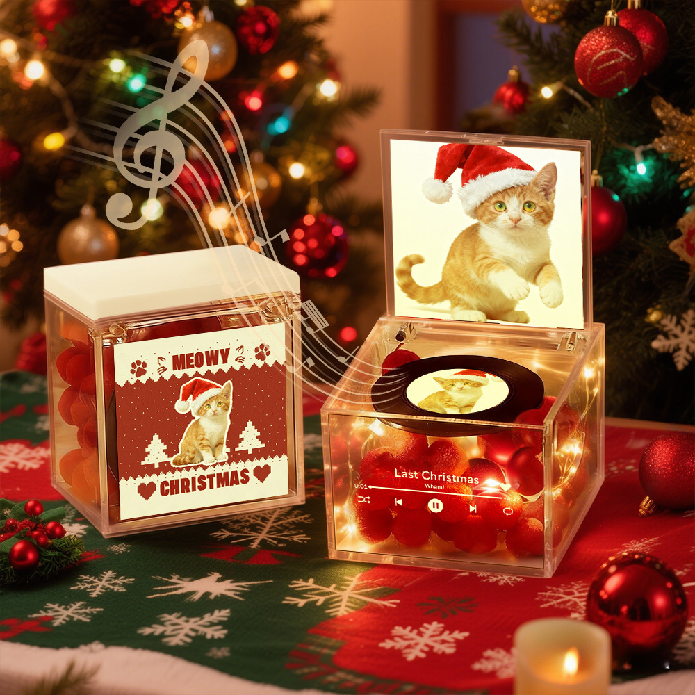 Premium Mini Music Record Auto-Music Player Custom Photo with Light Personalized Music Acrylic Box - auphotoblanket