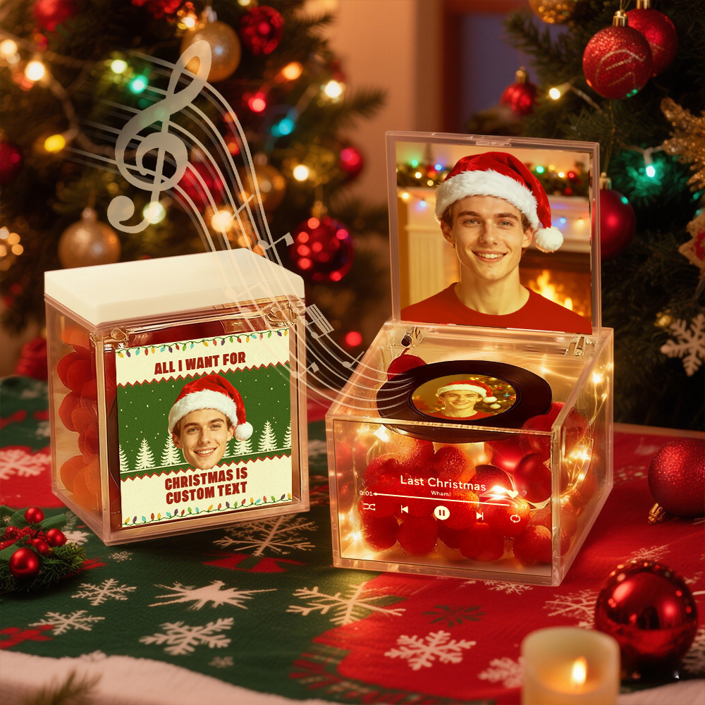 Premium Mini Music Record Auto-Music Player Custom Photo with Light Personalized Music Acrylic Box - auphotoblanket