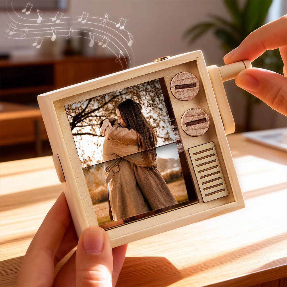 Custom Photo Flipbook Frame Animation Machine Mechanical Hand-cranked Flipbook Box with Light Black Walnut Christmas Gifts - auphotoblanket