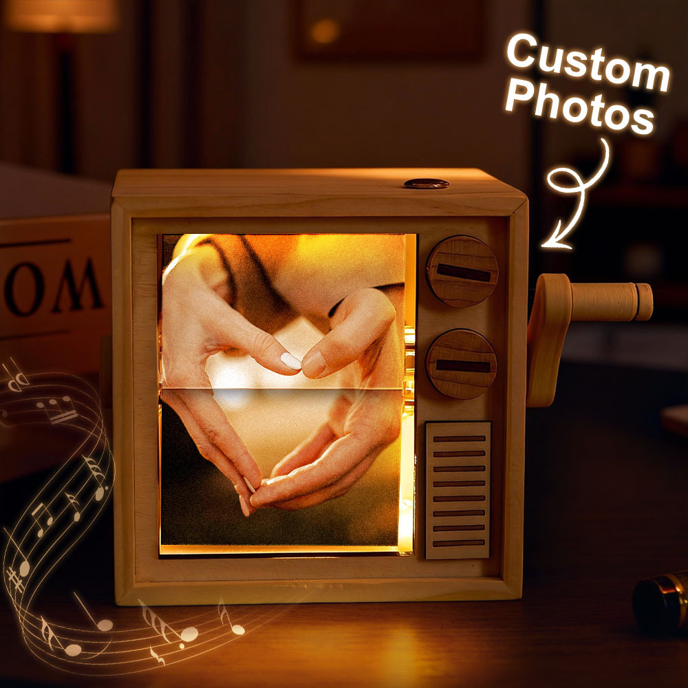 Custom Photo Flipbook Frame Animation Machine Mechanical Hand-cranked Flipbook Box with Light Black Walnut Christmas Gifts - auphotoblanket