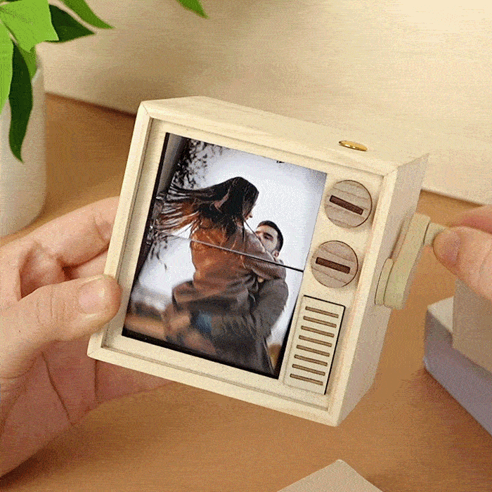 Custom Photo Flipbook Frame Animation Machine Mechanical Hand-cranked Flipbook Box with Light Black Walnut Christmas Gifts - auphotoblanket