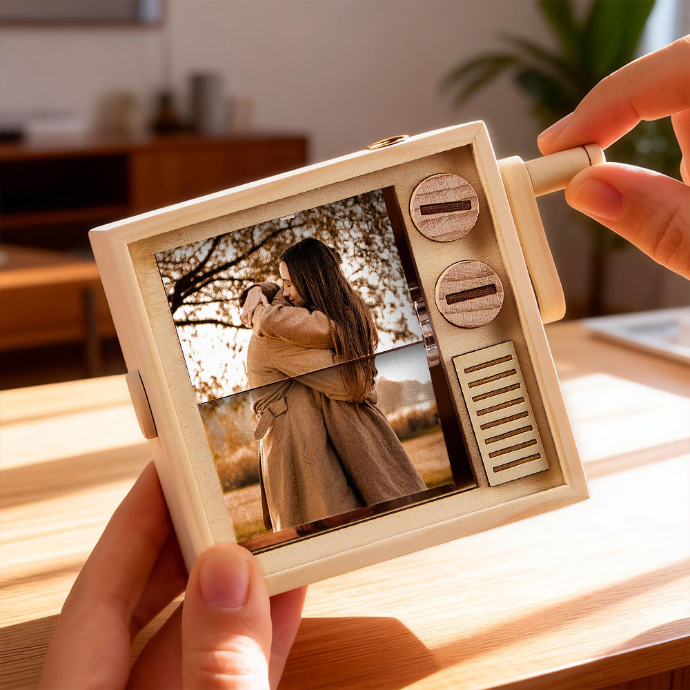 Custom Photo Flipbook Frame Animation Machine Mechanical Hand-cranked Flipbook Box with Light Black Walnut Christmas Gifts - auphotoblanket
