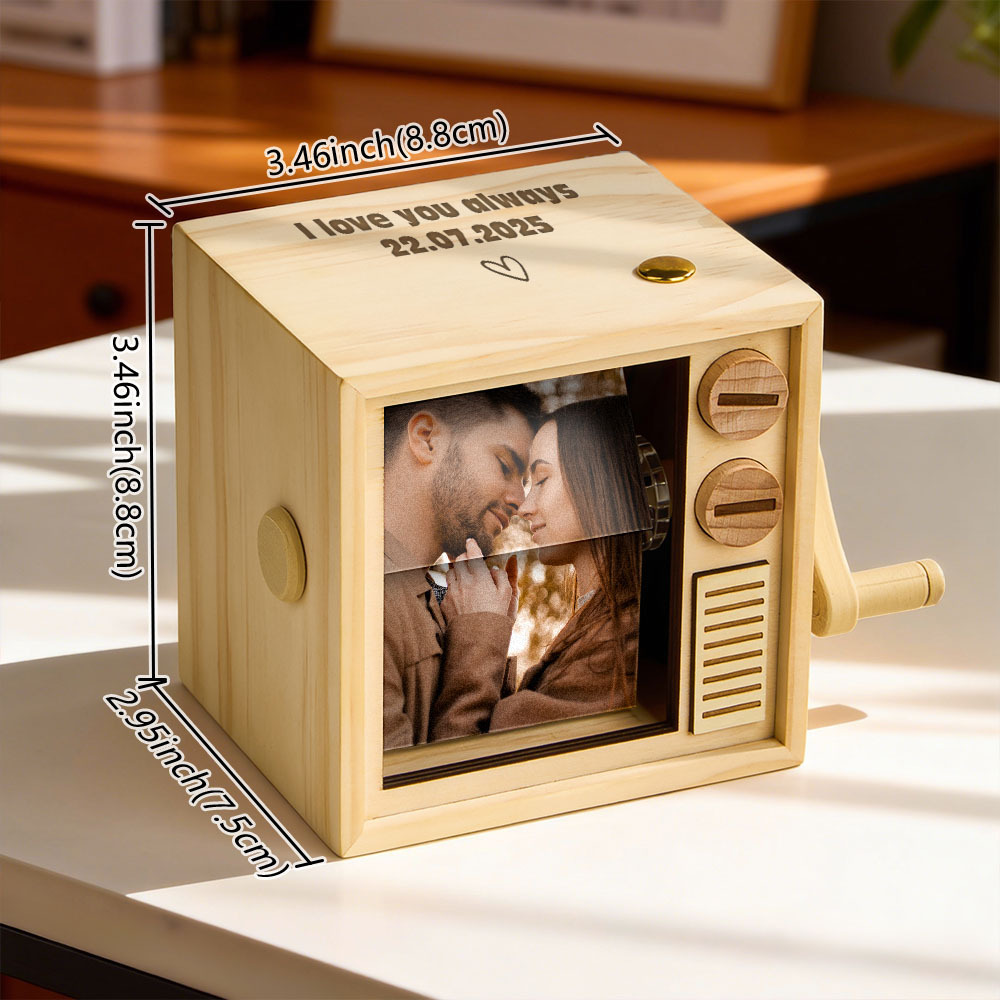 Custom Photo Flipbook Frame Animation Machine Mechanical Hand-cranked Flipbook Box with Light Black Walnut Christmas Gifts - auphotoblanket