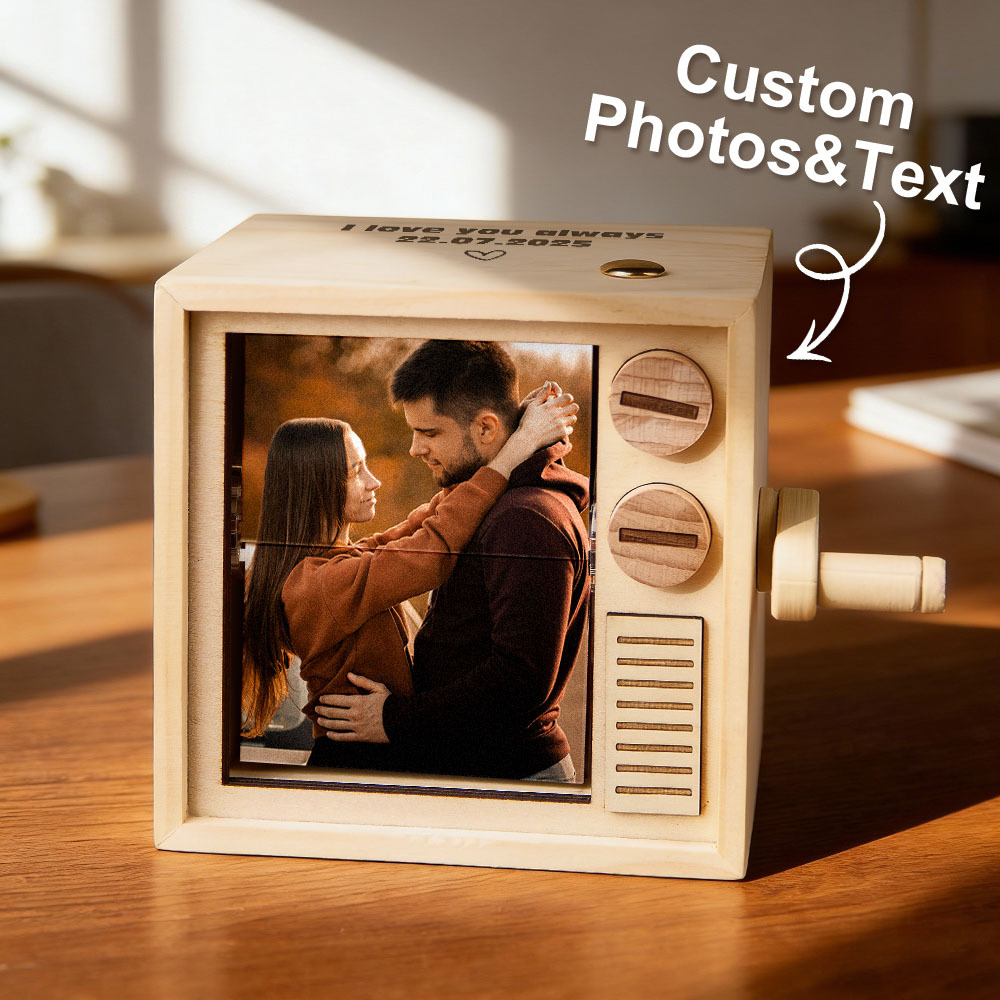 Custom Photo Flipbook Frame Animation Machine Mechanical Hand-cranked Flipbook Box with Light Black Walnut Christmas Gifts - auphotoblanket