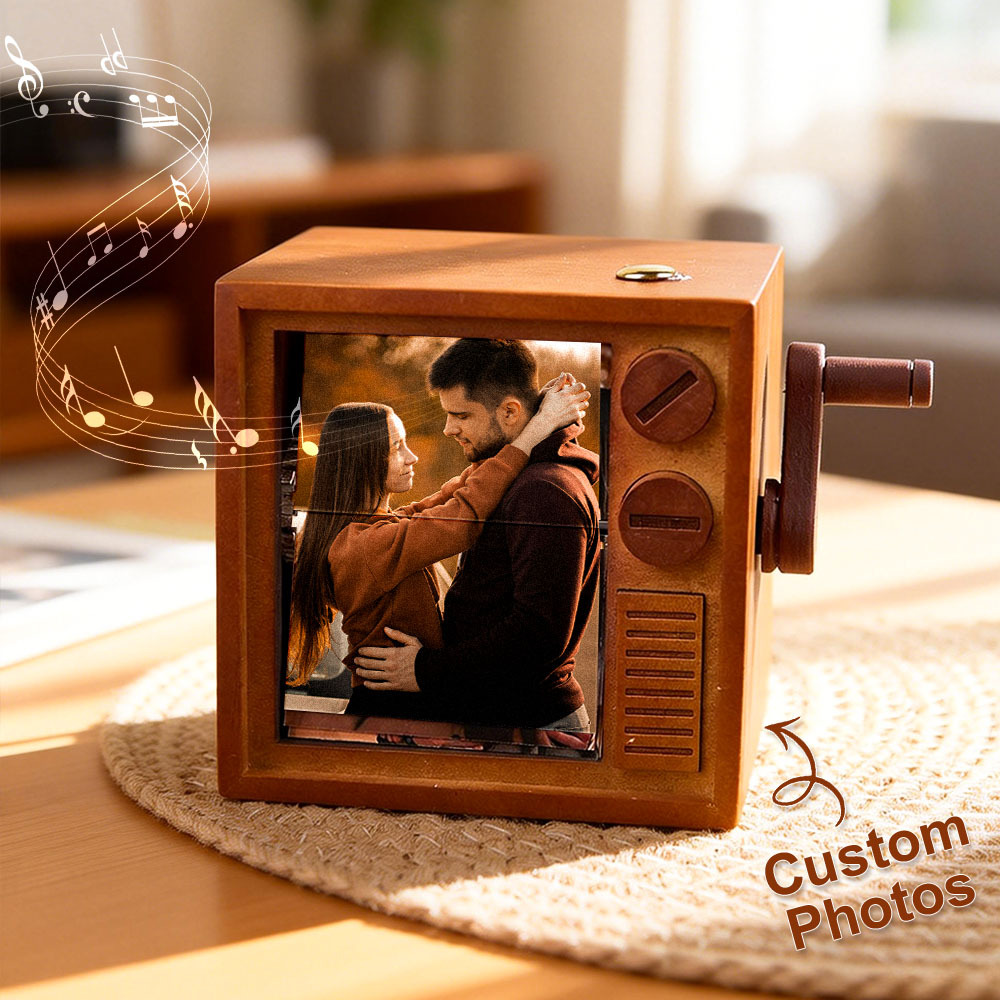 Custom Photo Flipbook Frame Animation Machine Mechanical Hand-cranked Flipbook Box with Light Black Walnut Christmas Gifts - auphotoblanket