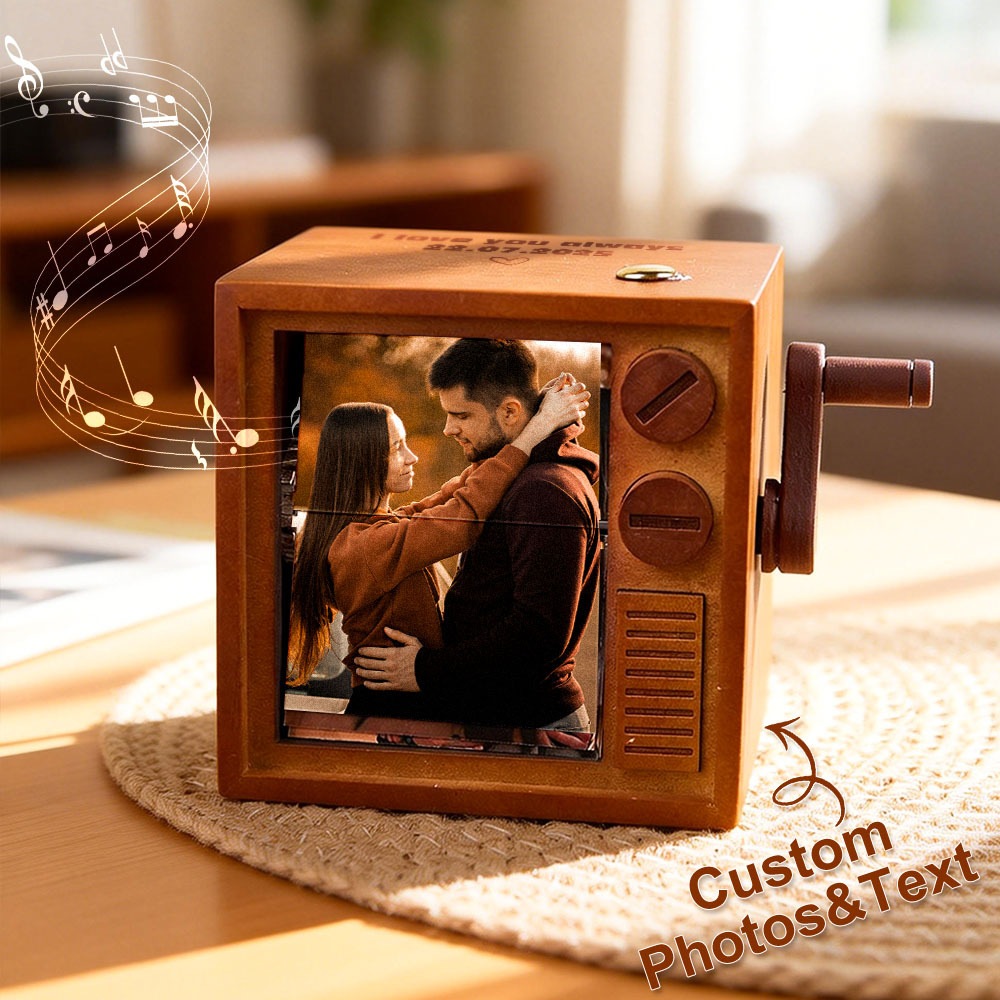 Custom Photo Flipbook Frame Animation Machine Mechanical Hand-cranked Flipbook Box with Light Black Walnut Christmas Gifts - auphotoblanket