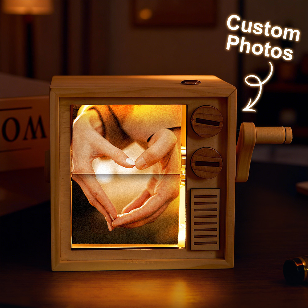 Custom Photo Flipbook Frame Animation Machine Mechanical Hand-cranked Flipbook Box with Light Black Walnut Christmas Gifts - auphotoblanket