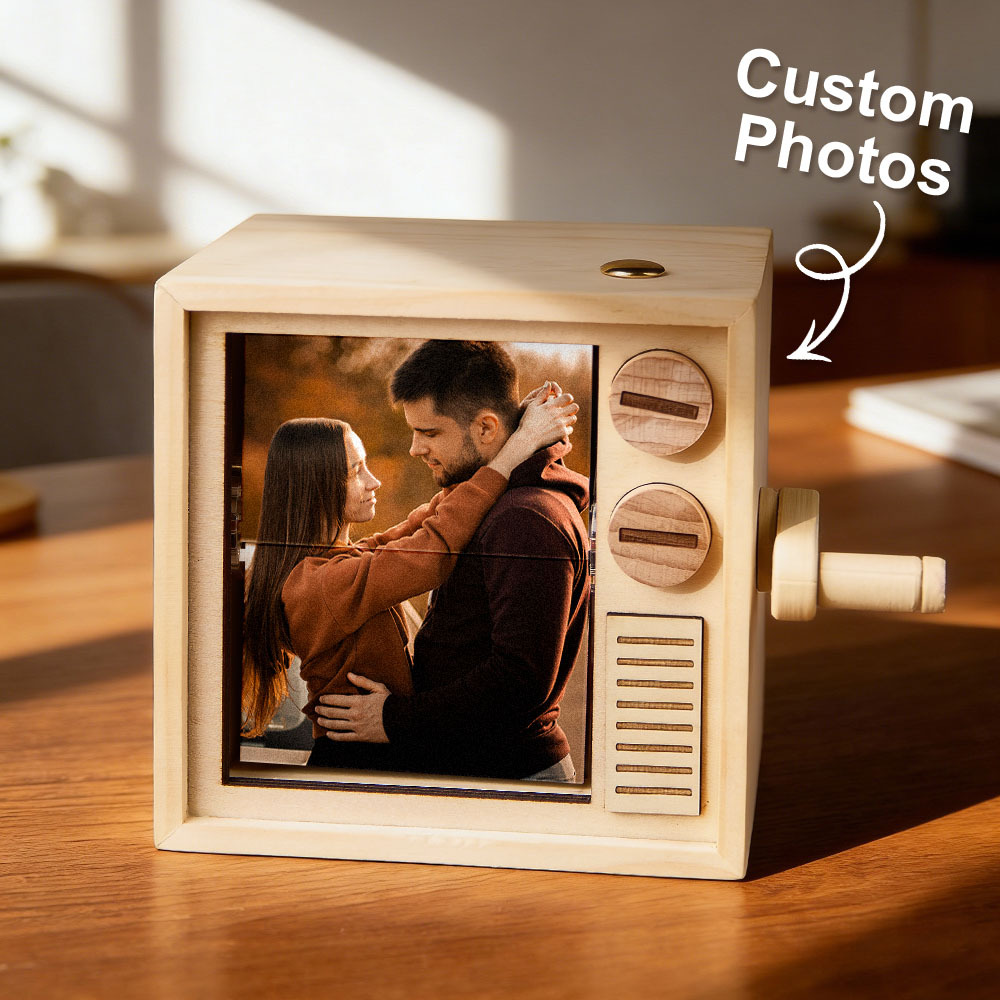 Custom Photo Flipbook Frame Animation Machine Mechanical Hand-cranked Flipbook Box with Light Black Walnut Christmas Gifts - auphotoblanket