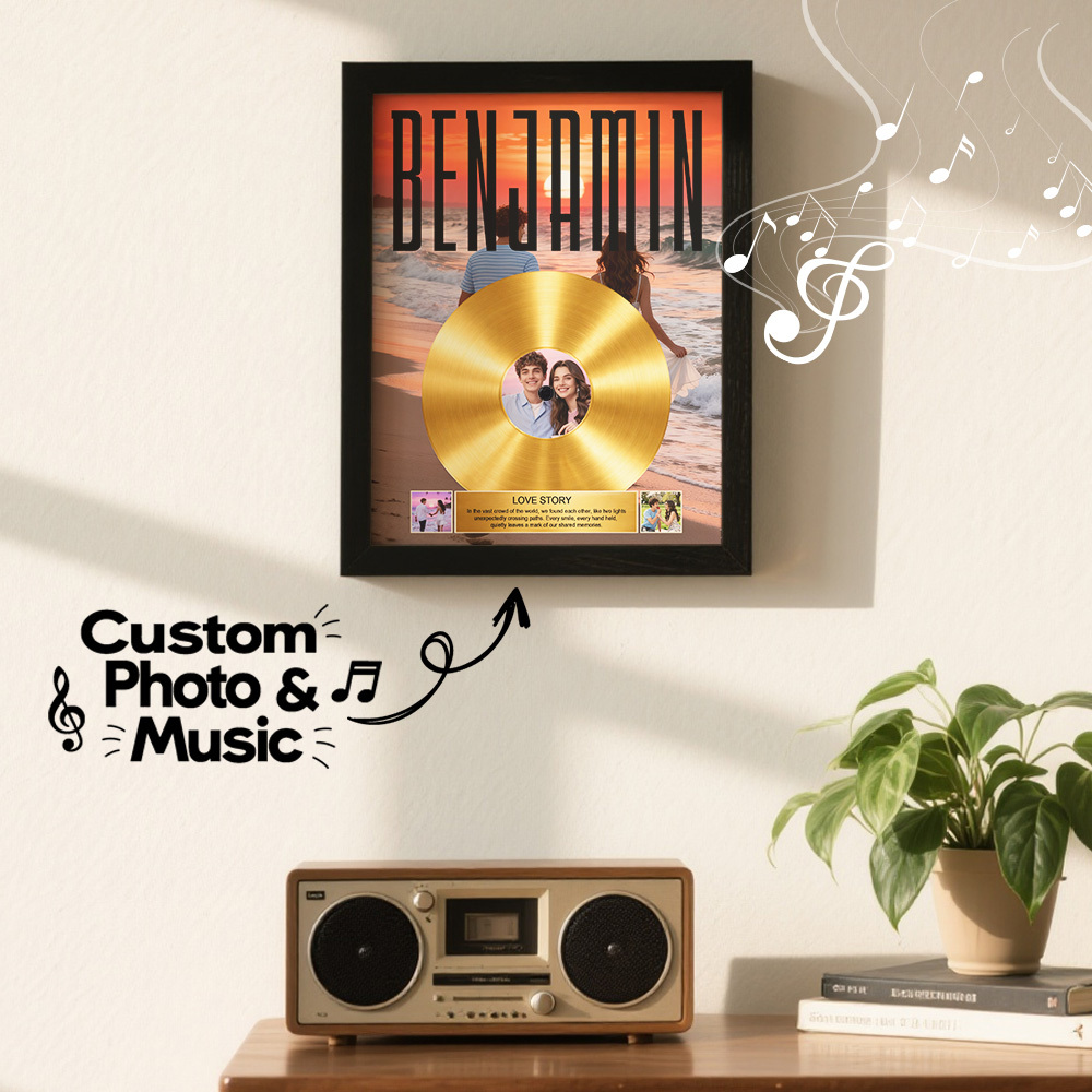 Personalized Golden Record Music Decor Anniversary Gift for Couple's On Valentine's Day - auphotoblanket
