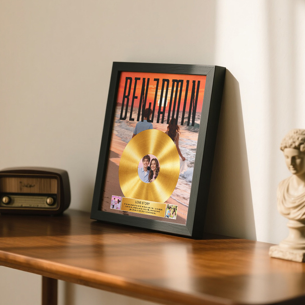 Personalized Golden Record Music Decor Anniversary Gift for Couple's On Valentine's Day - auphotoblanket