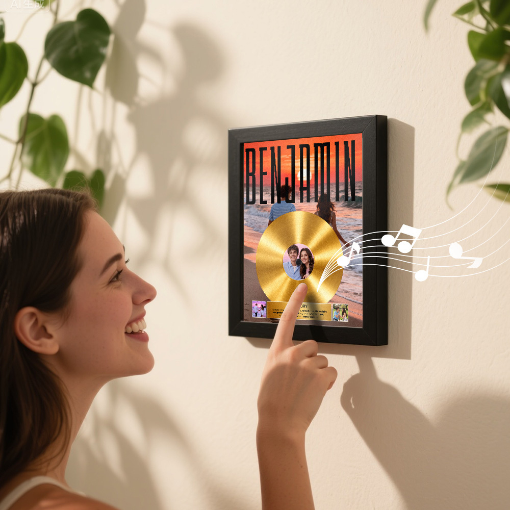 Personalized Golden Record Music Decor Anniversary Gift for Couple's On Valentine's Day - auphotoblanket