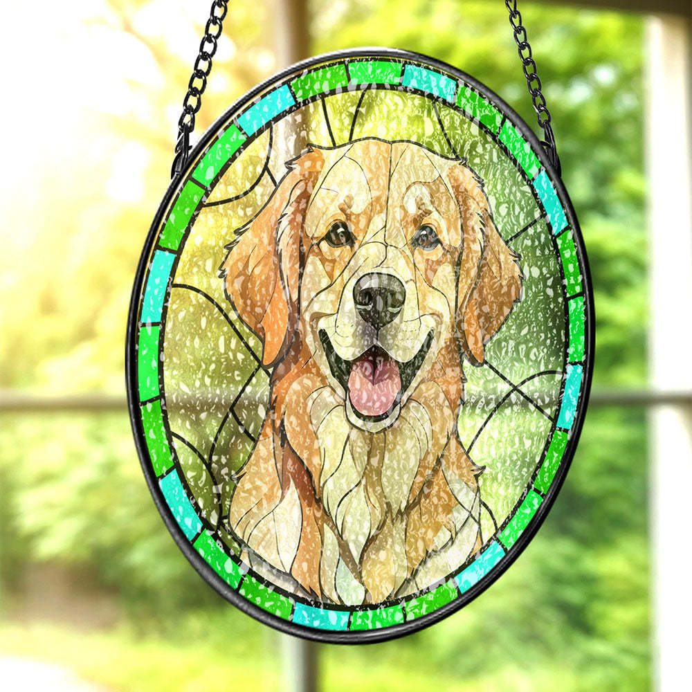 Custom Pet Portrait Art Suncatcher Stained Glass Ornament Dog Memorial Gifts for Pet Lovers - auphotoblanket