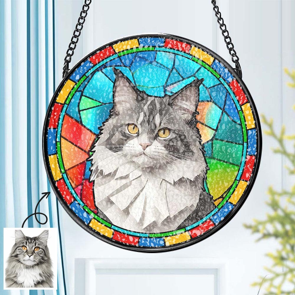 Personalized Pet Ornament Memorial Custom Pet Stained Glass Suncatcher Gifts for Pet Lovers - auphotoblanket