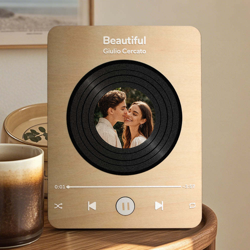 Personalized Photo Wooden Music Record Player Wedding Anniversary Gift for Couples - auphotoblanket