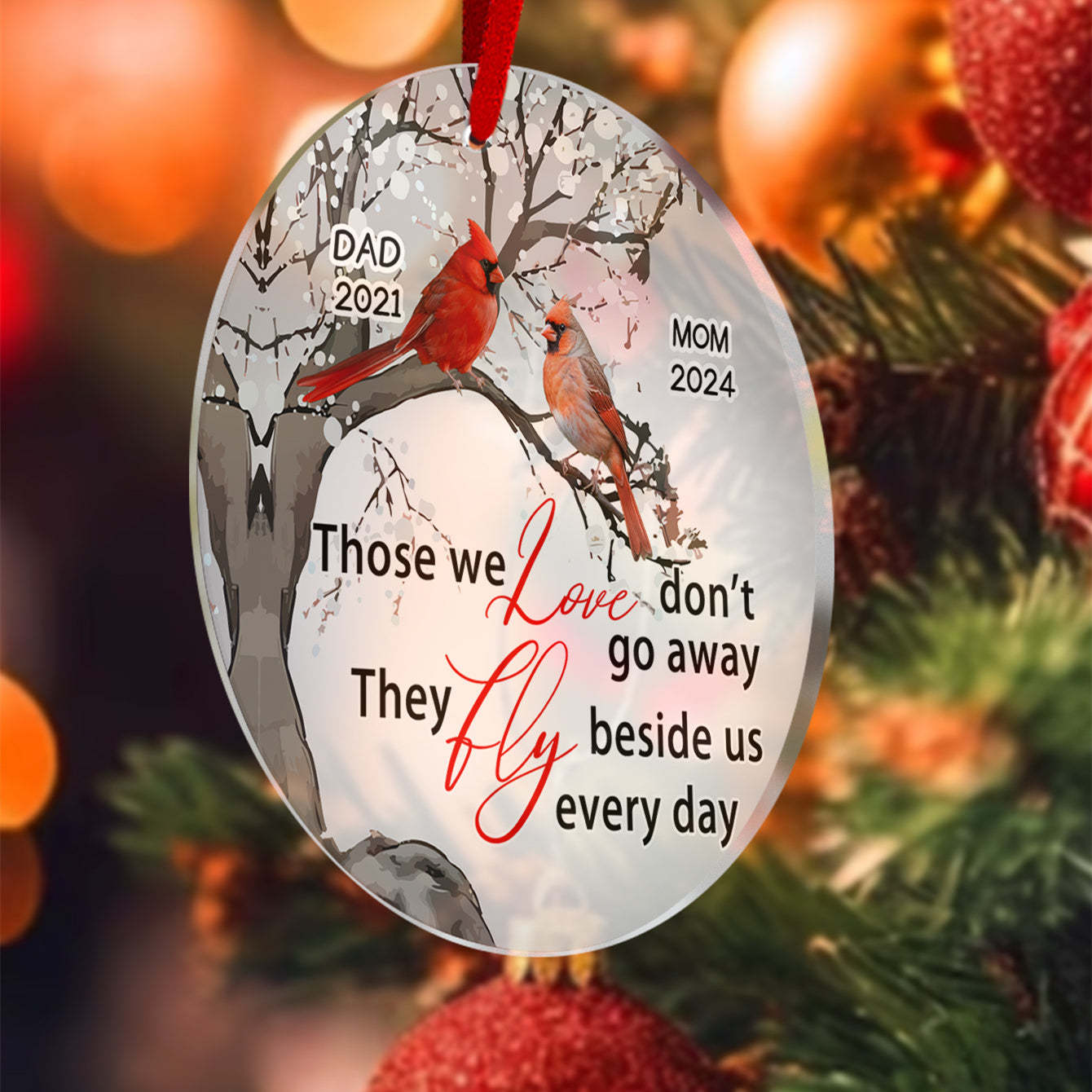 Personalized Memorial Ornament Cardinals Blossom Tree Christmas Ornament Gifts for Family - auphotoblanket