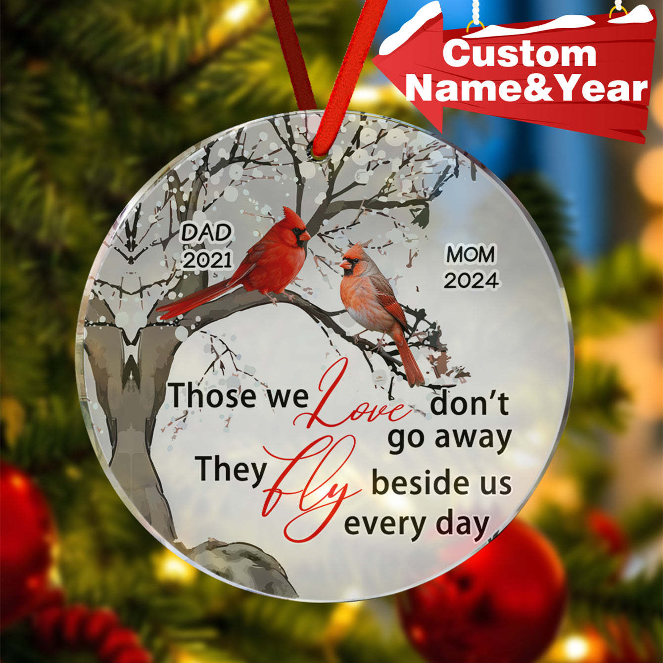 Personalized Memorial Ornament Cardinals Blossom Tree Christmas Ornament Gifts for Family - auphotoblanket