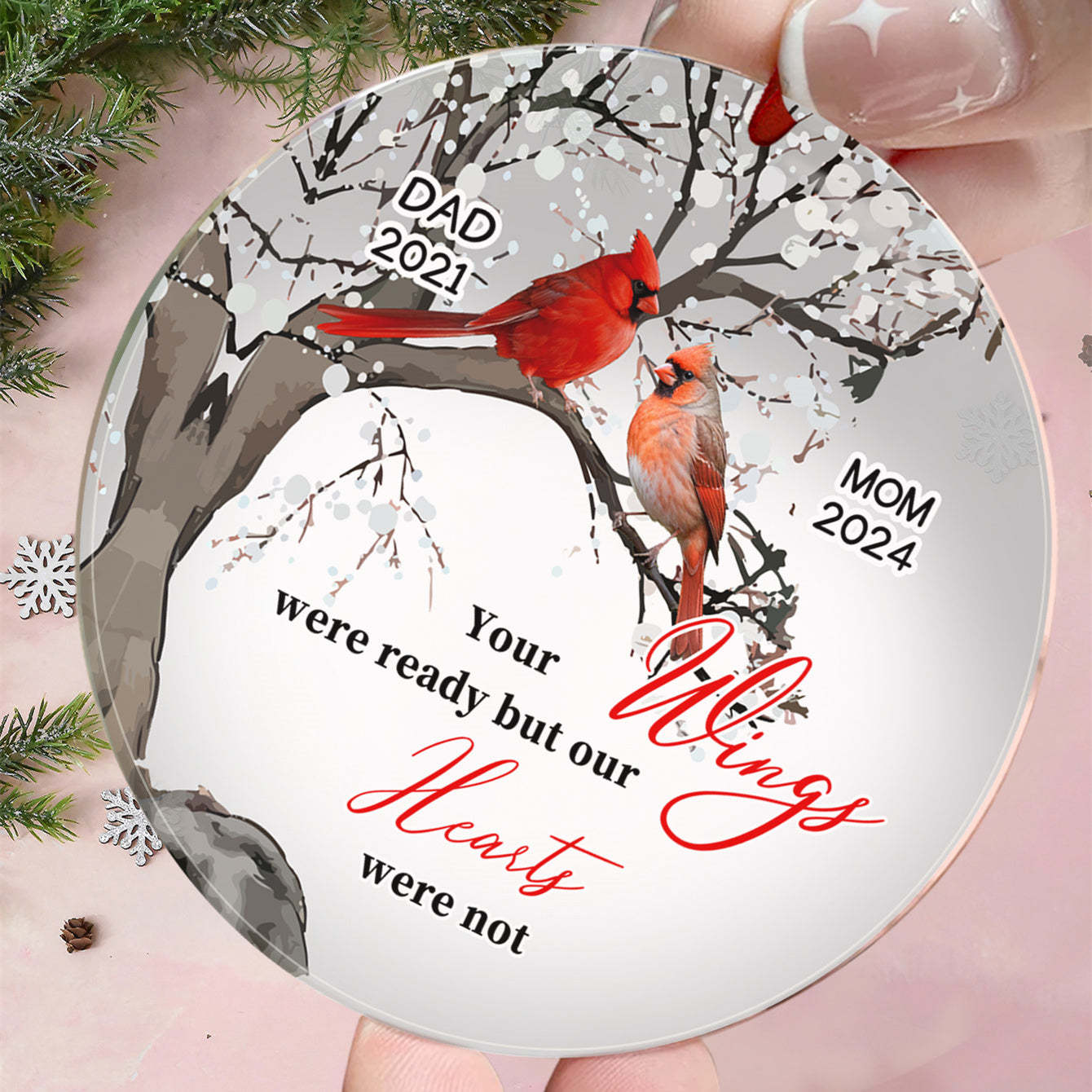 Personalized Memorial Ornament Cardinals Blossom Tree Christmas Ornament Gifts for Family - auphotoblanket