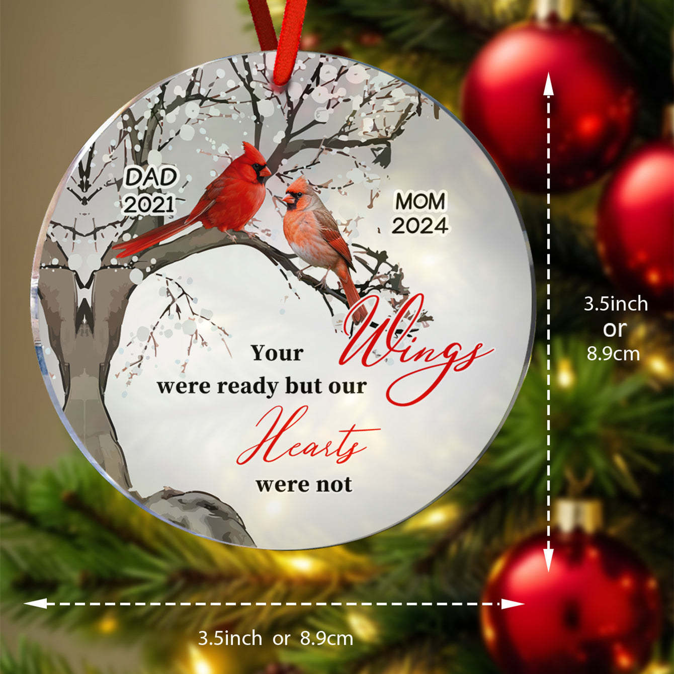Personalized Memorial Ornament Cardinals Blossom Tree Christmas Ornament Gifts for Family - auphotoblanket